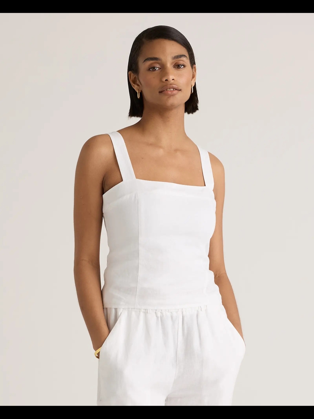 Quince 100% European Linen Fitted Tank White Size Large EUC
